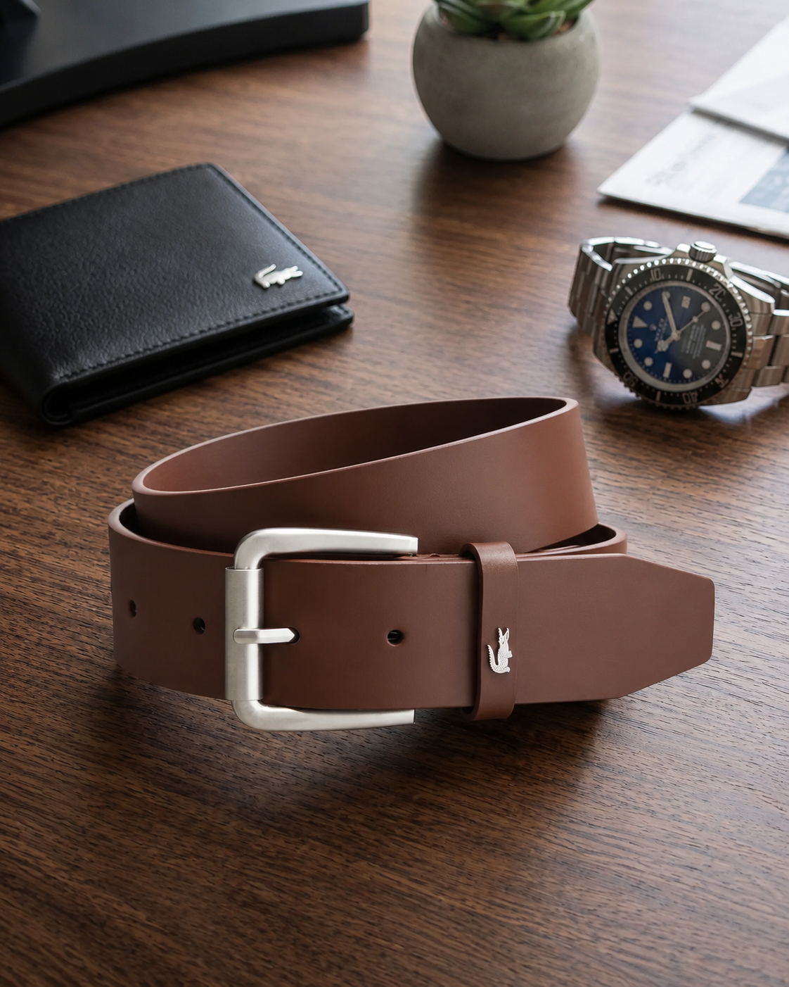 Lacoste Raw Edges Leather Belt Light Brown RC3089 R98