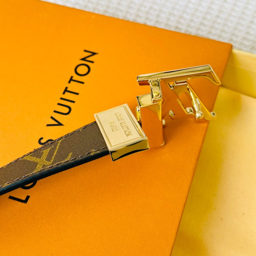 LOUIS VUITTON LV Initiales 30mm Reversible Belt Gold Rotating Buckle Black Brown Leather