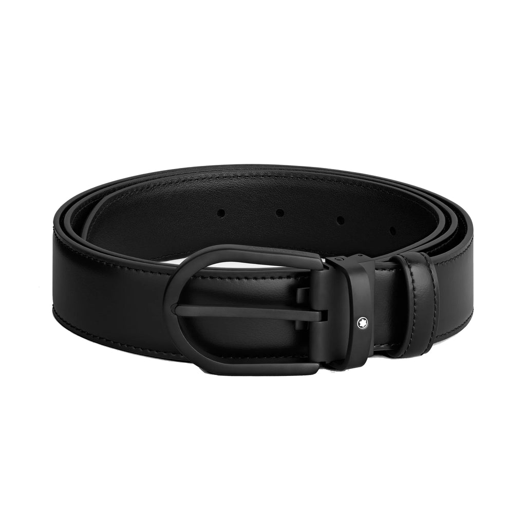 Montblanc 35 mm black leather belt with horseshoe buckle 199650