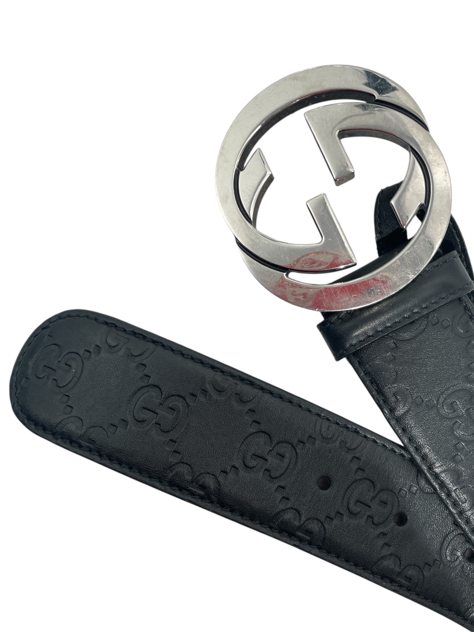 GUCCI/Belt/Monogram/Leather/BLK/Silver GG Monogram Belt