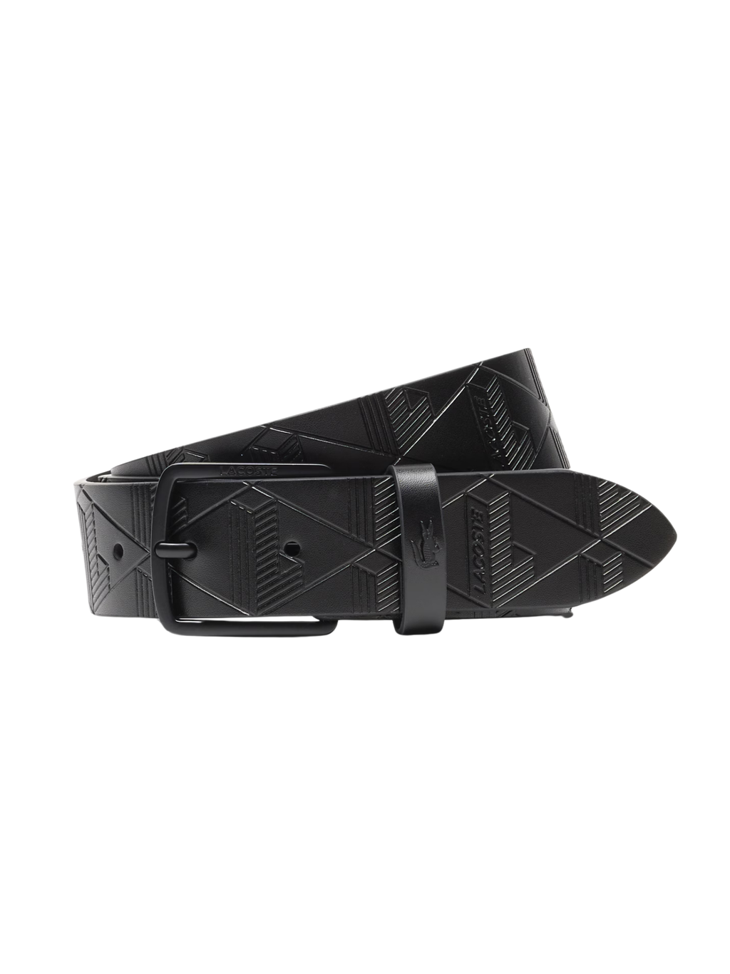 LACOSTE Monogram Leather Belt Black