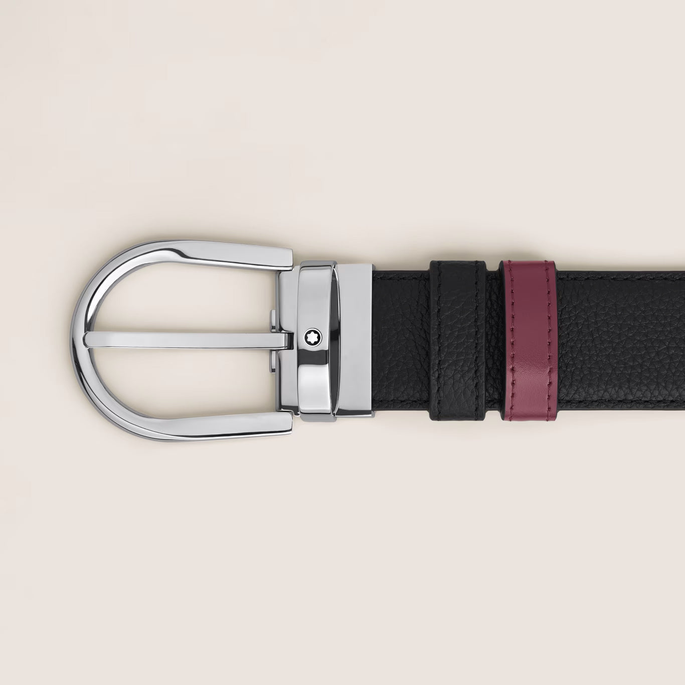 Montblanc reversible belt 35 mm black grained/cassis leather with horseshoe buckle 199665