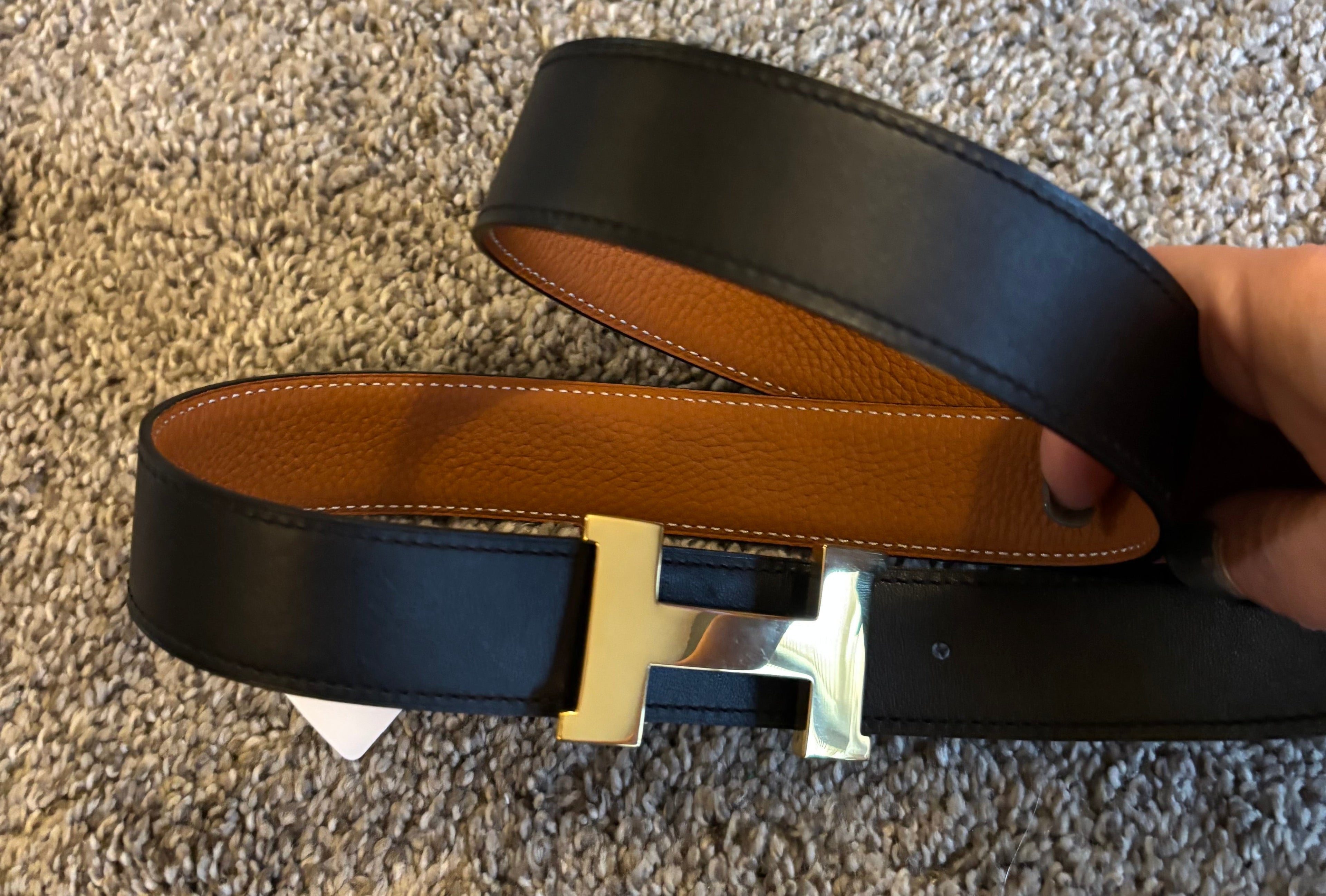 H Hermes Tan/Black Leather Reversible Belt 2637 | Hermès belt