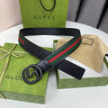 GG BELT DOUBLE BLACK G BUCKLE CANVAS FABRIC WIRE 3.8CM