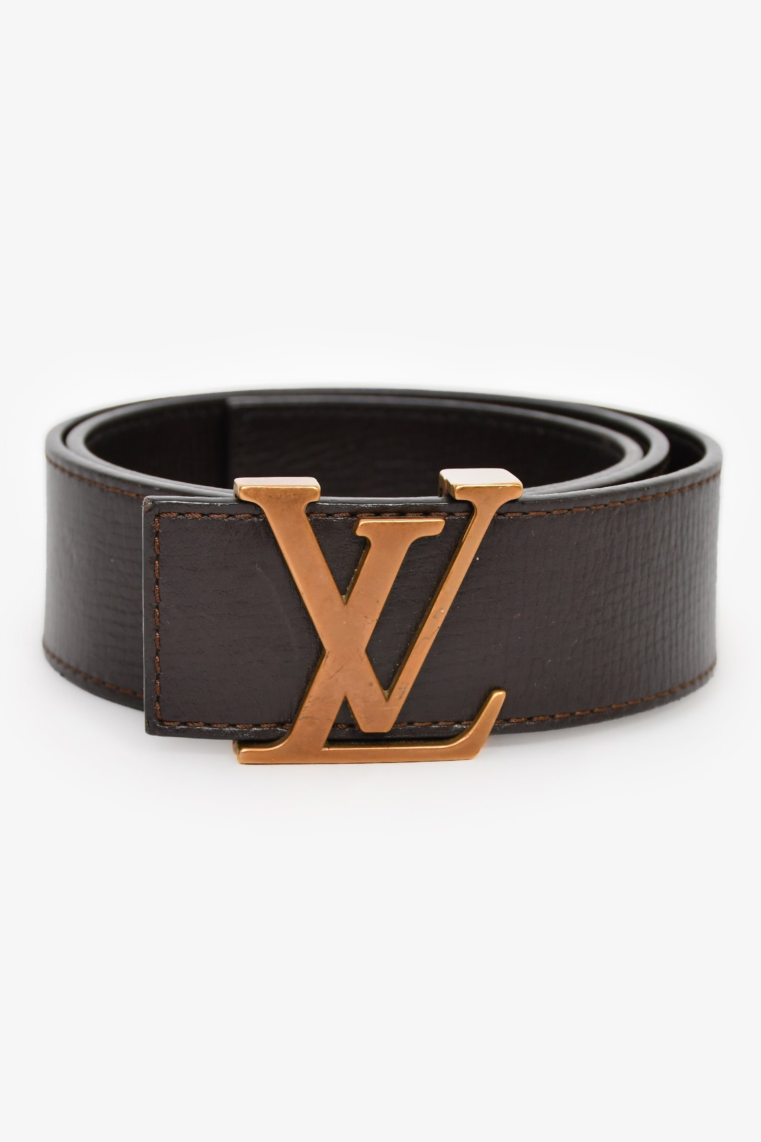 Louis Vuitton Brown Grained Leather LV Belt Size 75
