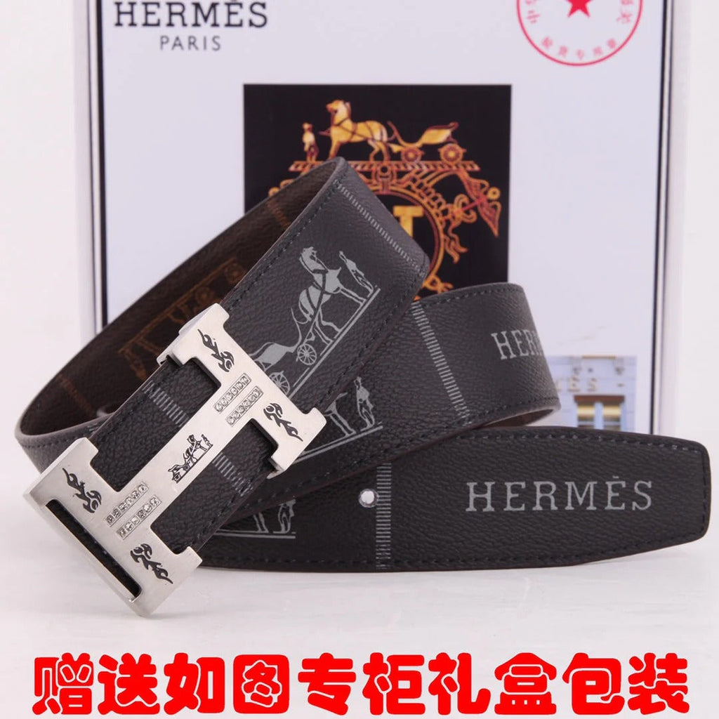HM Constance Belt 38mm Black Brown Cowhide Sliver Buckle 620188|Hermès belt