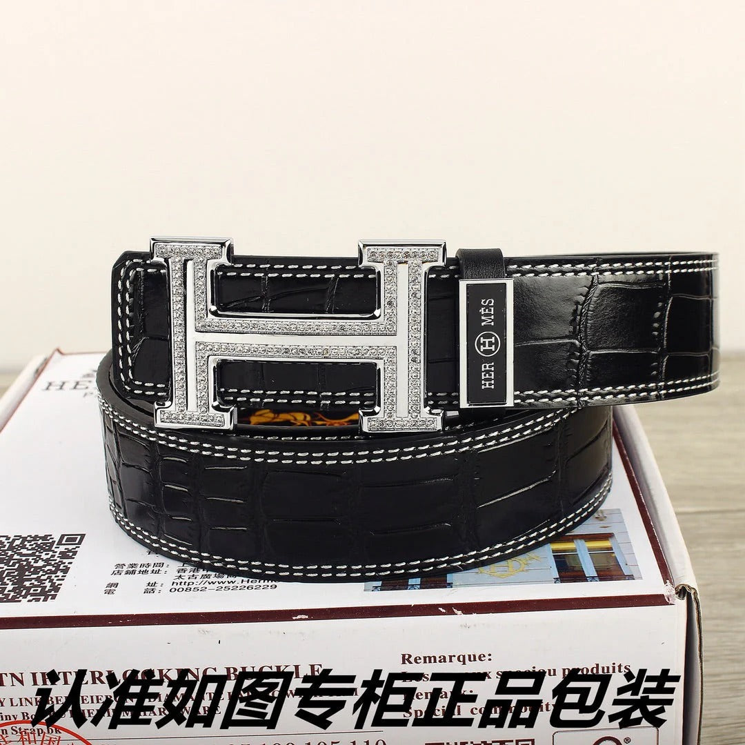 HM Original Belt 38mm Black Crocodile Pattern Sliver Buckle 620265 | Hermès belt