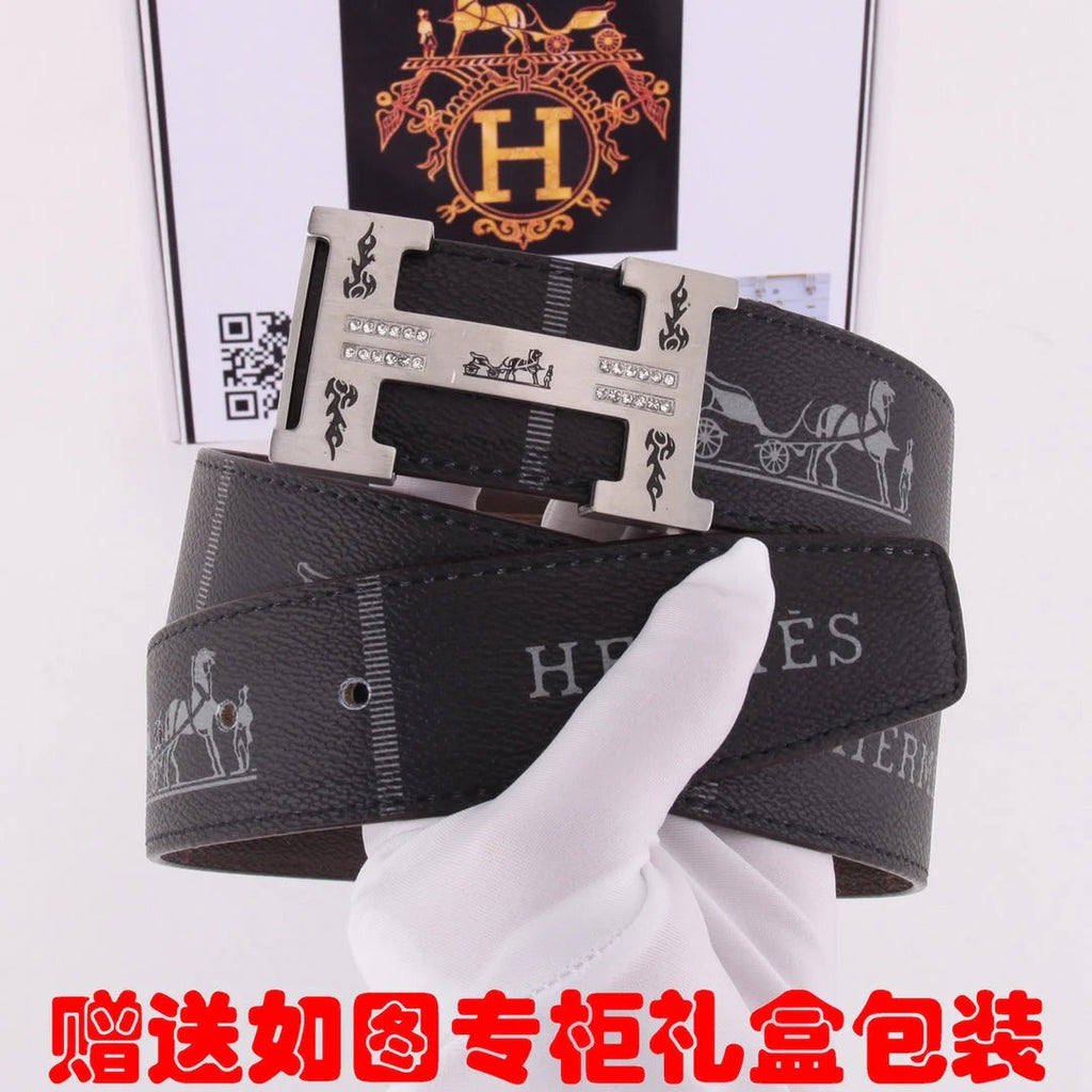 HM Constance Belt 38mm Black Brown Cowhide Sliver Buckle 620188|Hermès belt