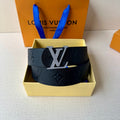 LOUIS VUITTON LV 25S BELT 40 MM IN BLACK CALFSKIN WITH SILVER HARDWARE 593267