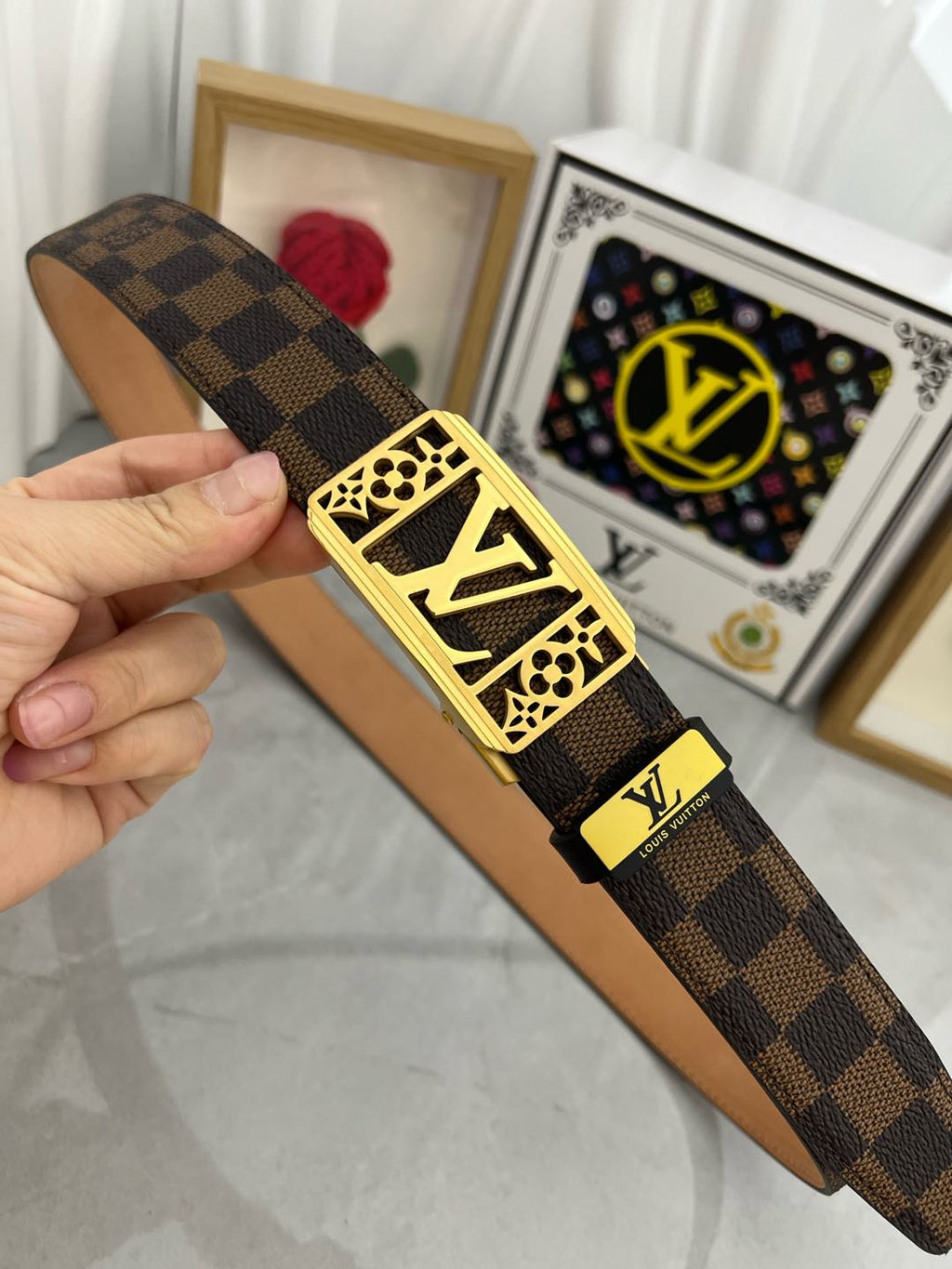 LOUIS VUITTON LV 25S BELT 35 MM IN BROWN CALFSKIN 593274