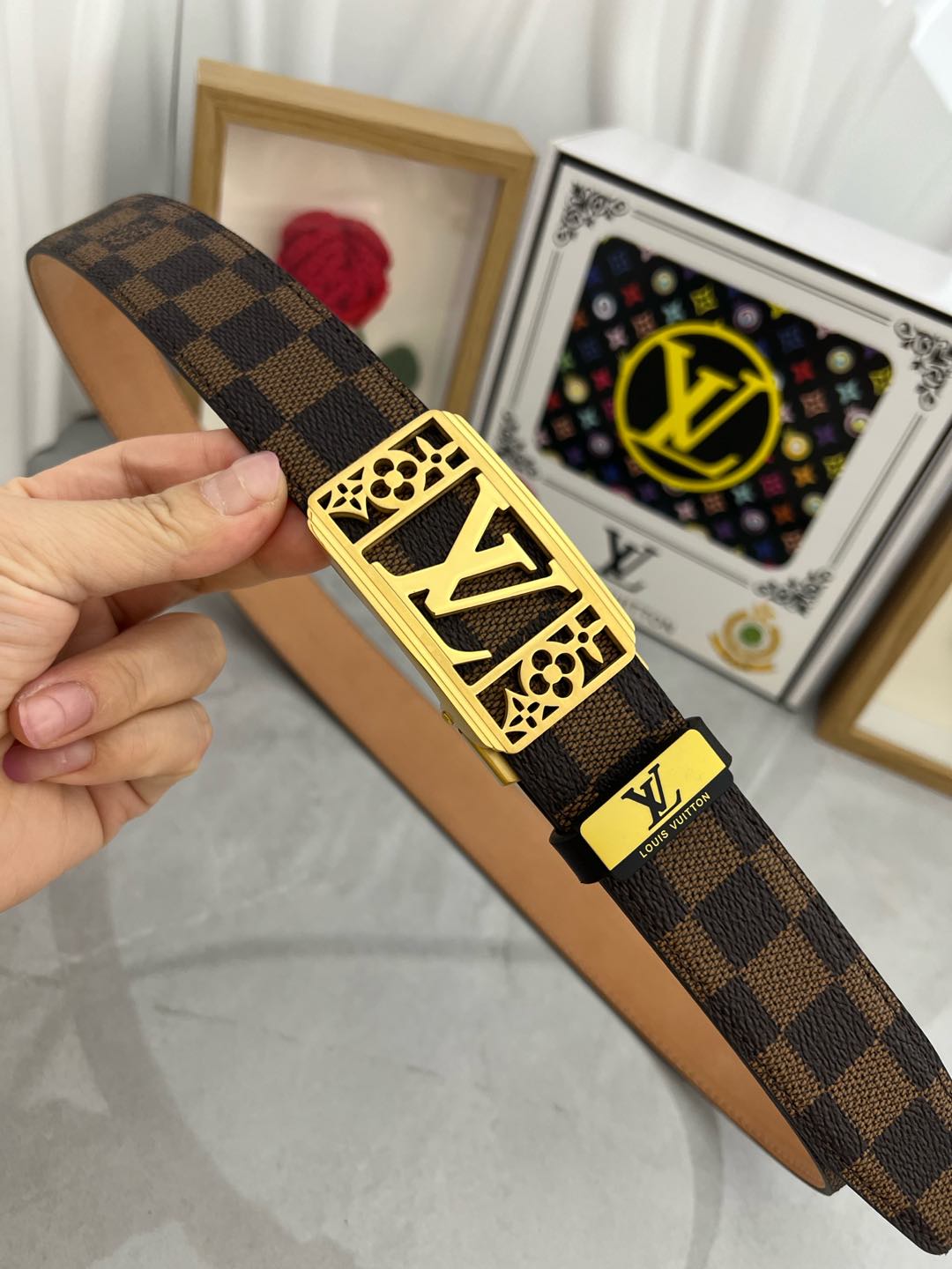 LOUIS VUITTON LV 25S BELT 35 MM IN BROWN CALFSKIN 593274