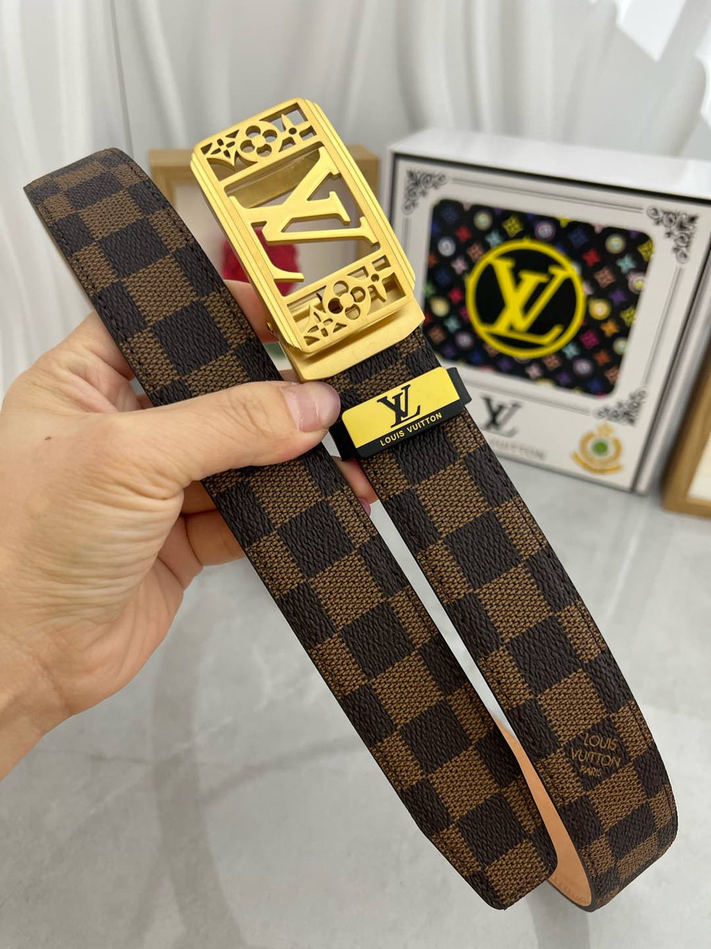 LOUIS VUITTON LV 25S BELT 35 MM IN BROWN CALFSKIN 593274