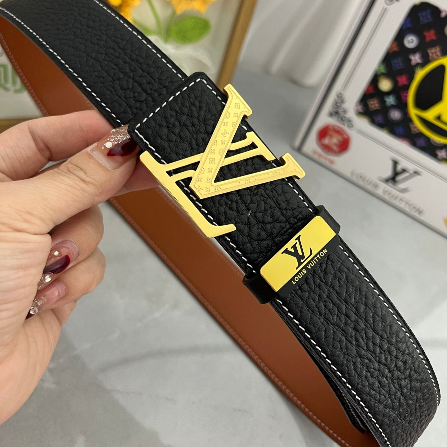 LOUIS VUITTON LV 25S BELT 38 MM IN BLACK CALFSKIN 593290