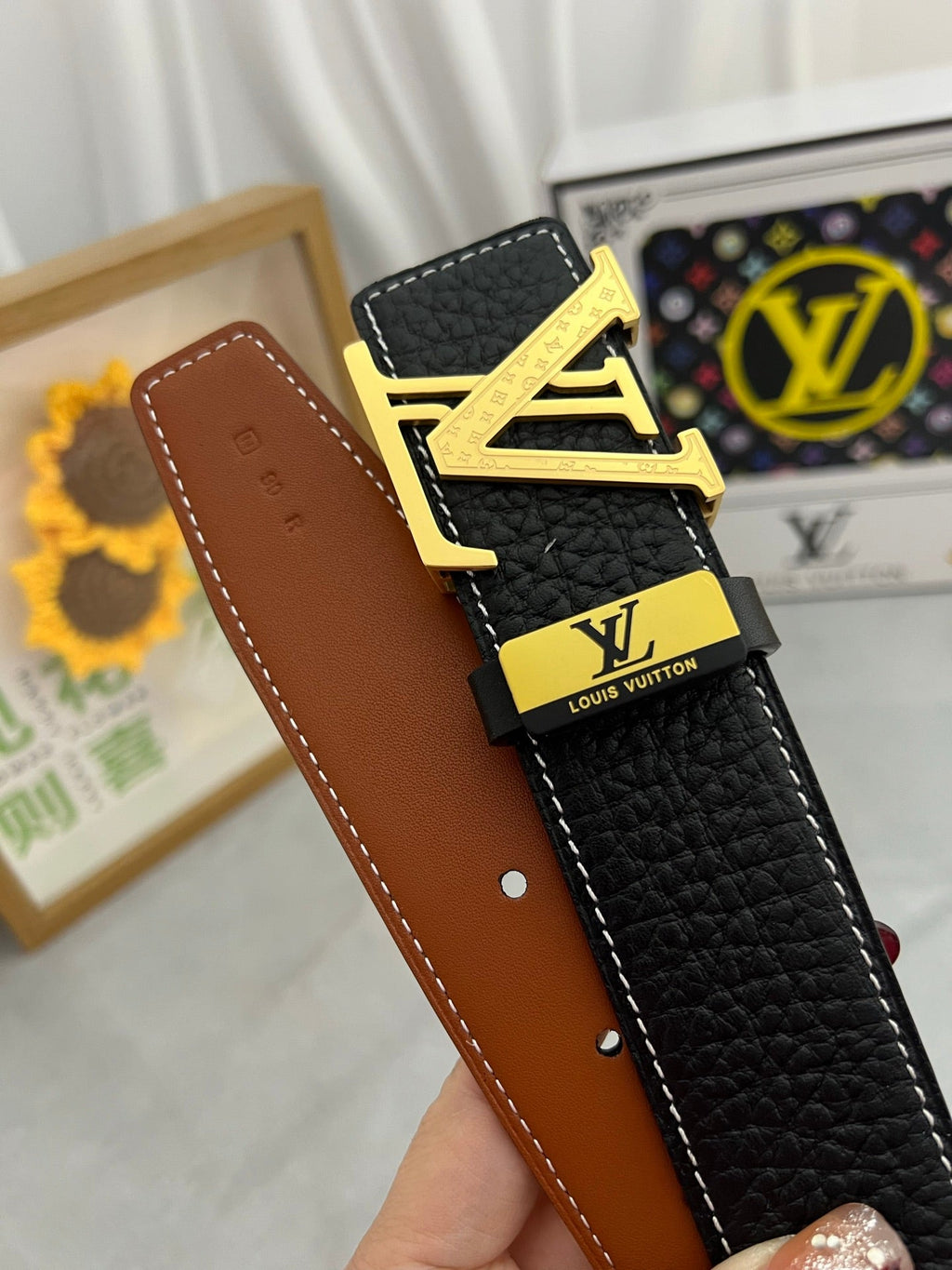 LOUIS VUITTON LV 25S BELT 38 MM IN BLACK CALFSKIN 593290