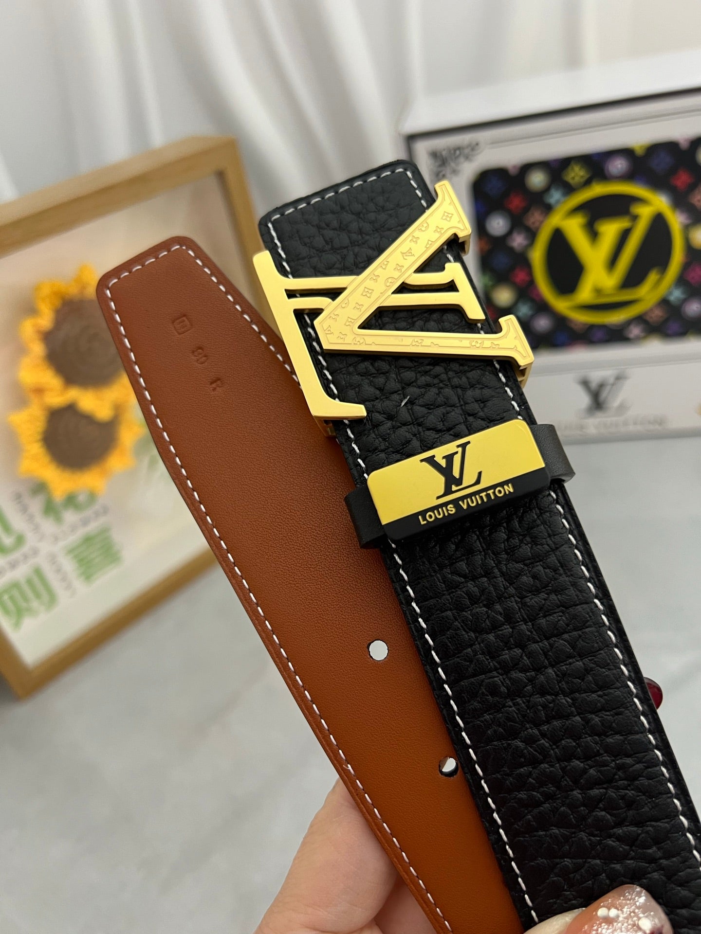 LOUIS VUITTON LV 25S BELT 38 MM IN BLACK CALFSKIN 593290