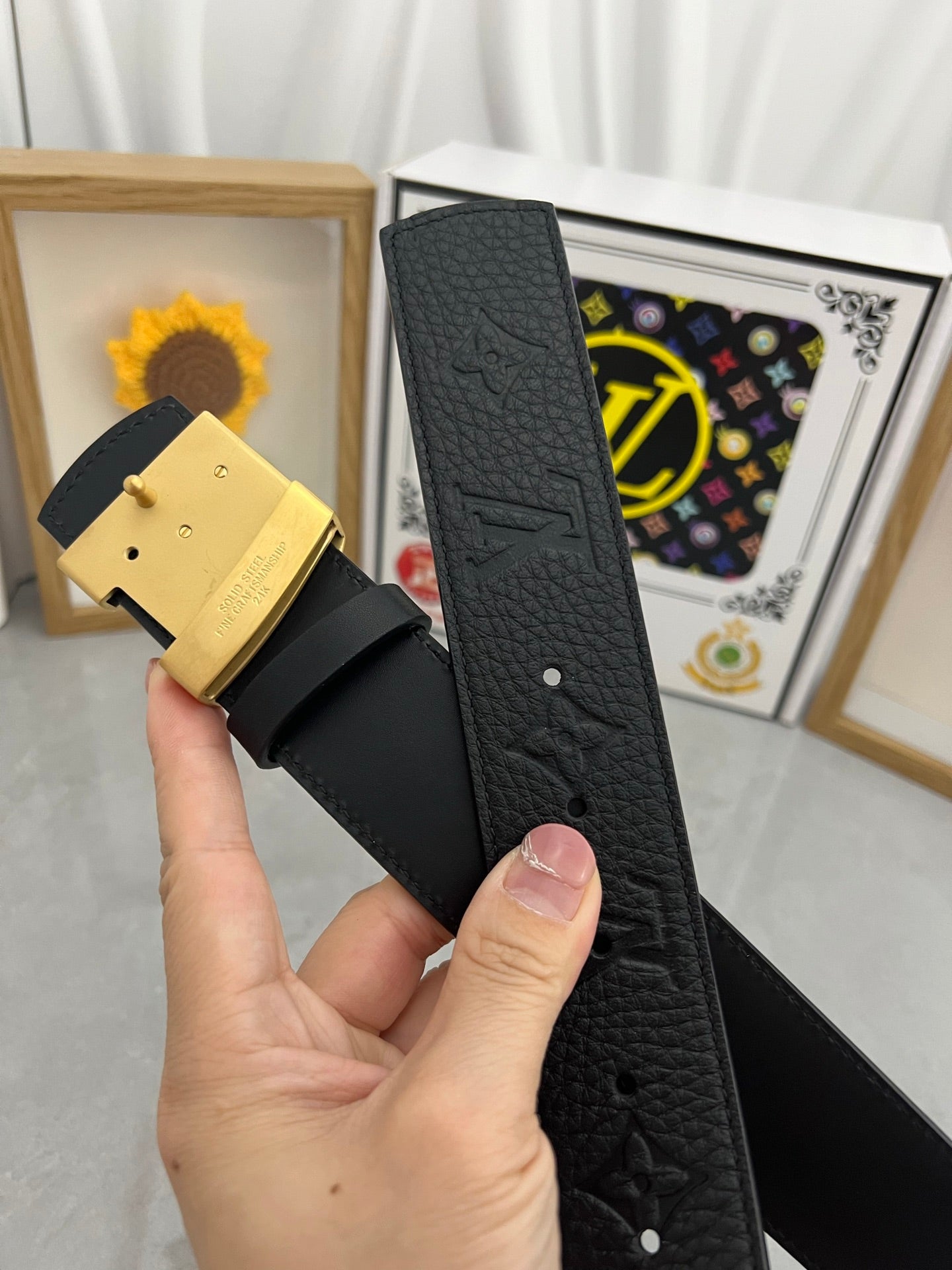 LOUIS VUITTON LV 25S BELT 38 MM IN BLACK CALFSKIN 593284