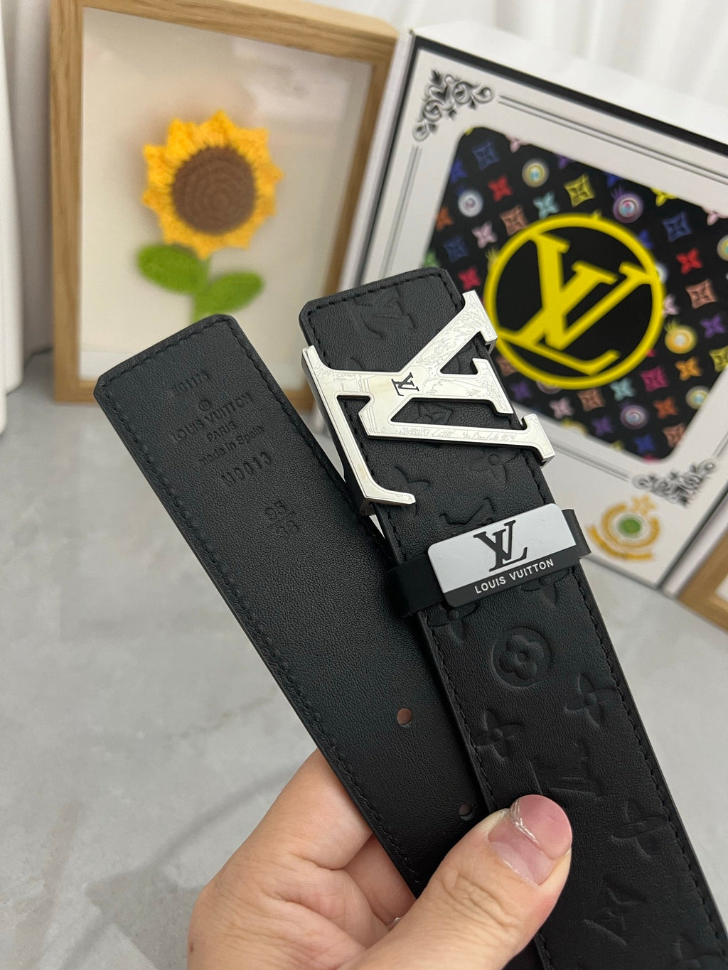 LOUIS VUITTON LV 25S BELT 38 MM IN BLACK CALFSKIN STAMP LOGO 593295