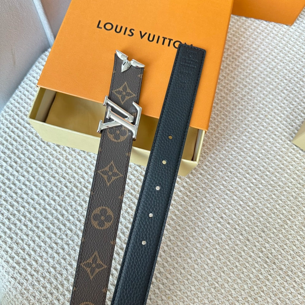LOUIS VUITTON PRETTY LV 30MM REVERSIBLE BELT IN BLACK CALFSKIN SILVER HARDWARE