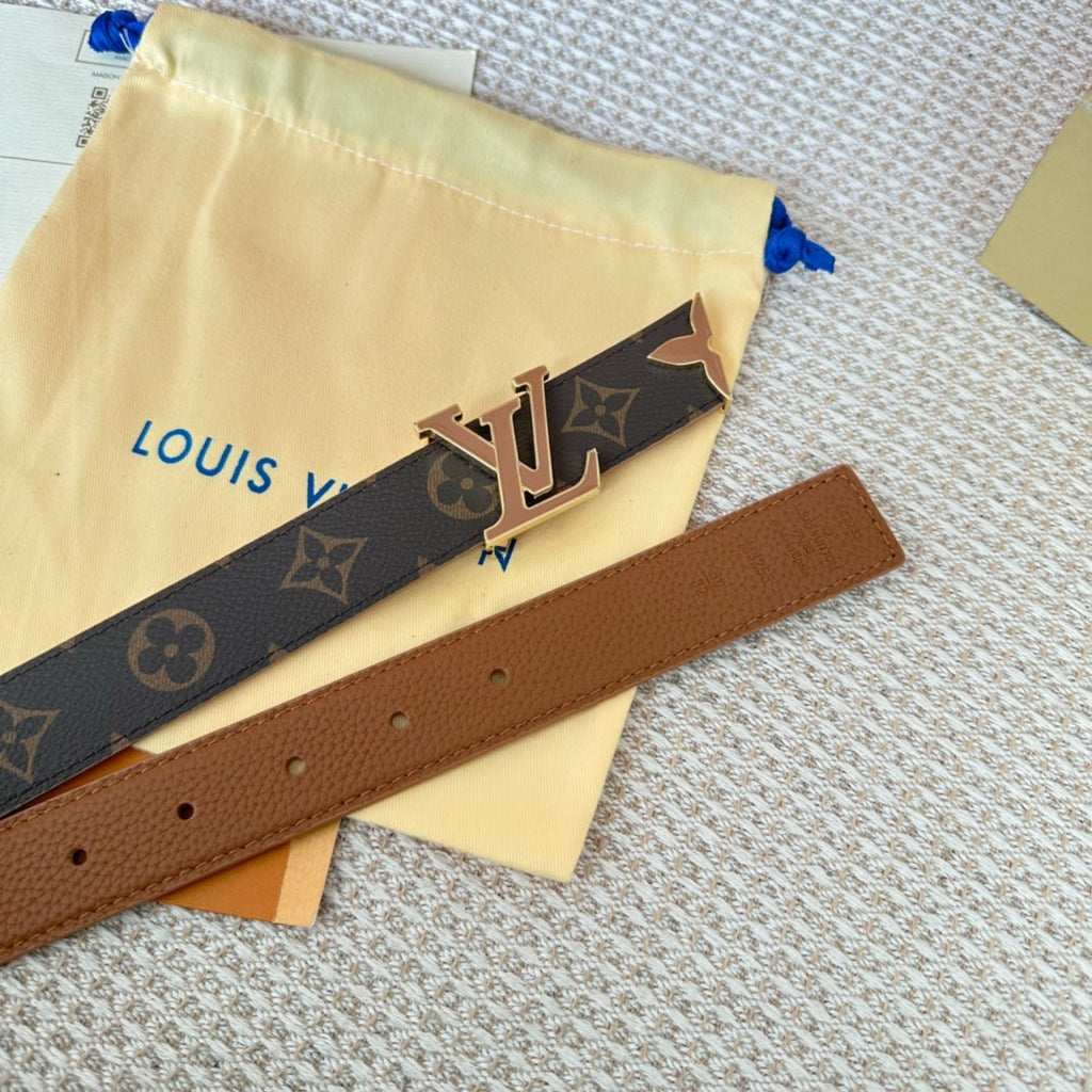 LOUIS VUITTON Pretty LV 30mm Reversible Belt Tan Gold Buckle Tan Brown Leather
