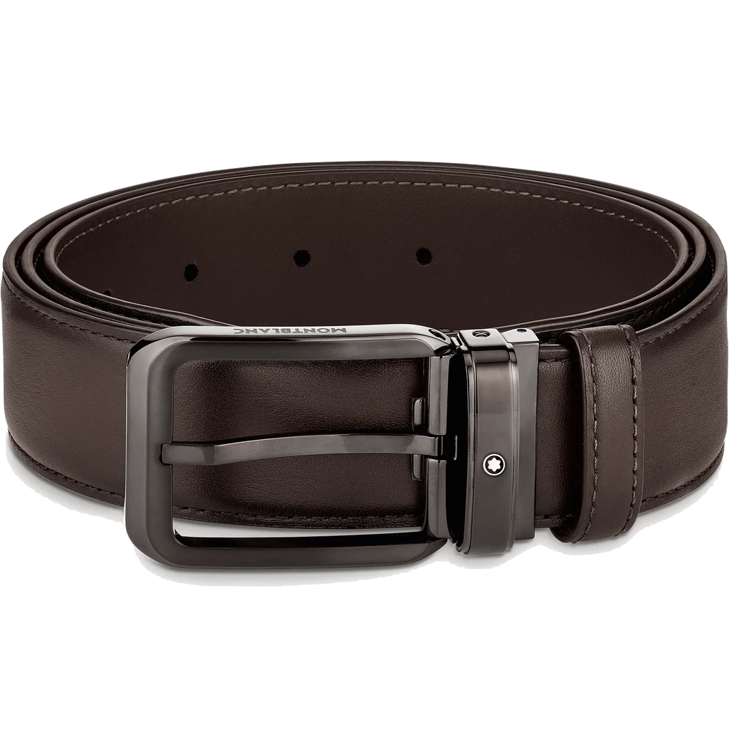 Montblanc belt 35mm rectangular buckle shaded brown leather 129456